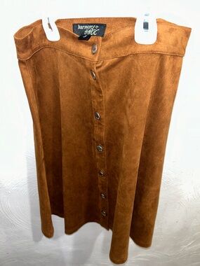 Harmony+H&MT Brown Suede Button-Front A-Line Skirt